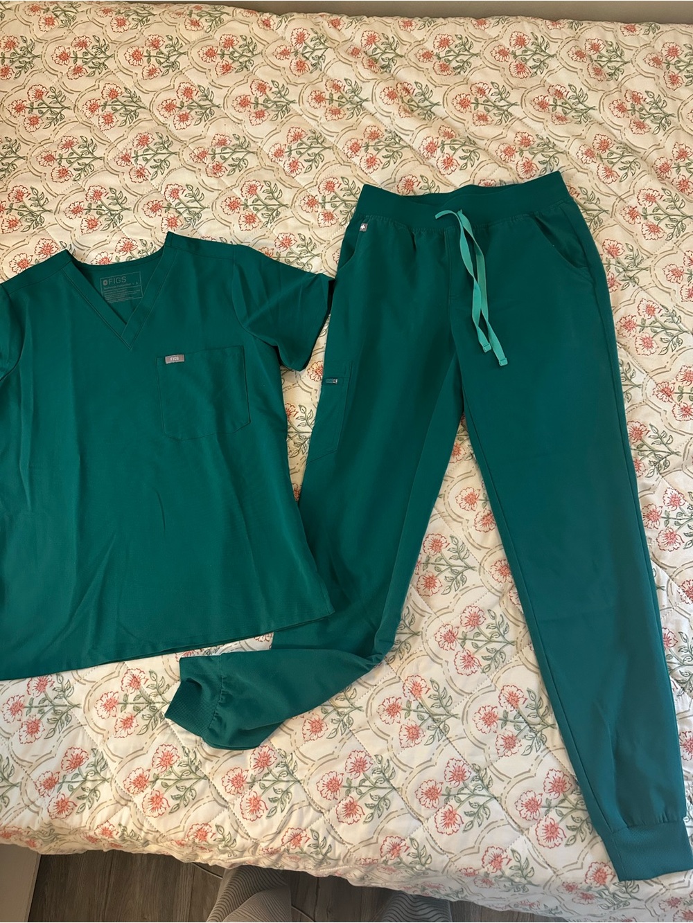 Figs Women's Scrub Set in Forest Green - V-Neck Top & Jogger Pants